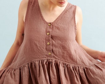 Linen smock dress with front snaps VOLUME-2  / Oversized linen dress
