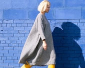 Linen dress RENNES with drop shoulder long sleeves Oversized loose fitting Washed linen tunic