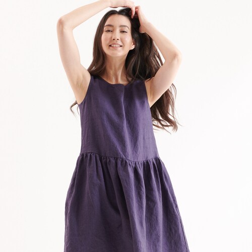 Tawny Long Smock Linen Midi Dress in Muted Yellow