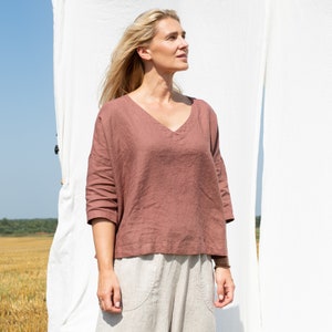 Linen Top OLD LONDON / v neck / linen blouse / loose fit