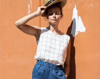 Linen top VIENNA / tank top / round neck / linen tank top