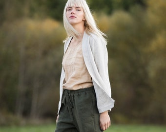 ATHENS - Loose linen pants in heavy linen / Washed women linen trousers / Slightly tapered linen pants