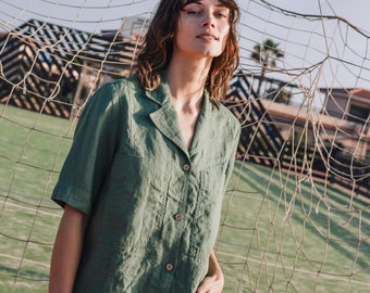 Linen button down shirt reno / linen button up / linen shirt women / oversized linen shirt / linen collar shirt