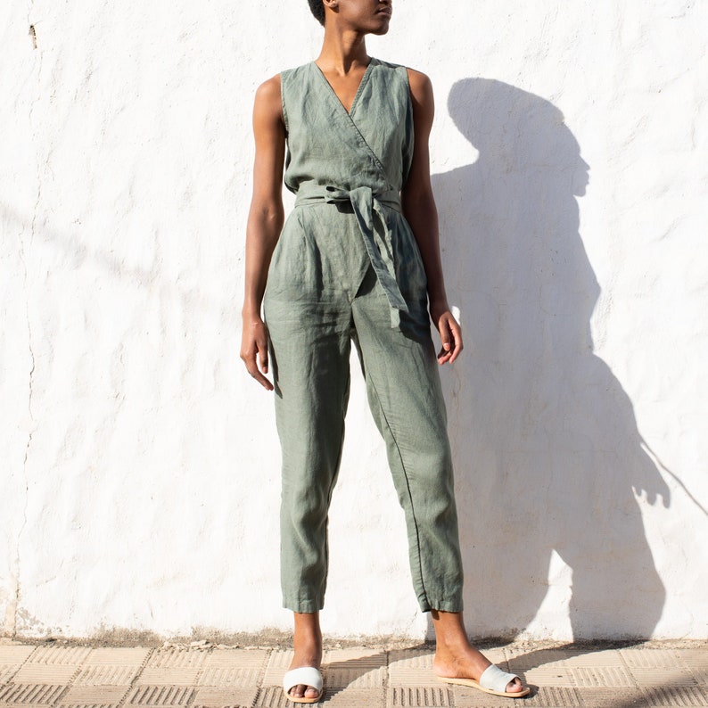 Linen jumpsuit MARGARET / sleeveless jumpsuit / linen jumpsuit women / wrap jumpsuit image 7