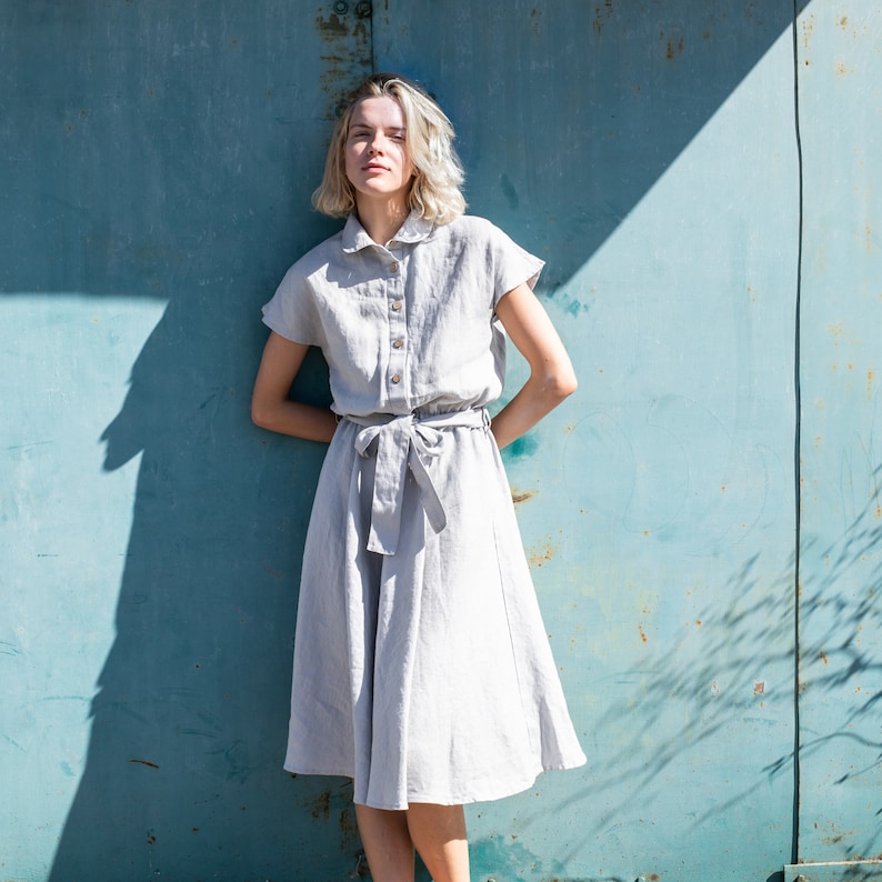 Linen Dress With Collar PERTH / Midi Length Linen Dress Etsy