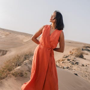 Wrap linen dress ALTHEA / linen wrap dress / linen sleeveless dress wrap / wrap maxi dress / linen dress