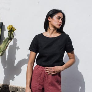 Linen top HAMBURG / short sleeve linen top / linen tops for women