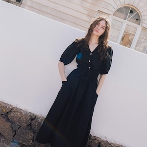 Linen skirt with pockets OIA / linen midi skirt / linen elastic waist skirt / linen skirt women
