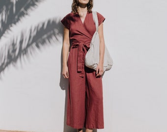 Linen jumpsuit "TORINO" MAXI length / wrap jumpsuit / linen jumpsuit women