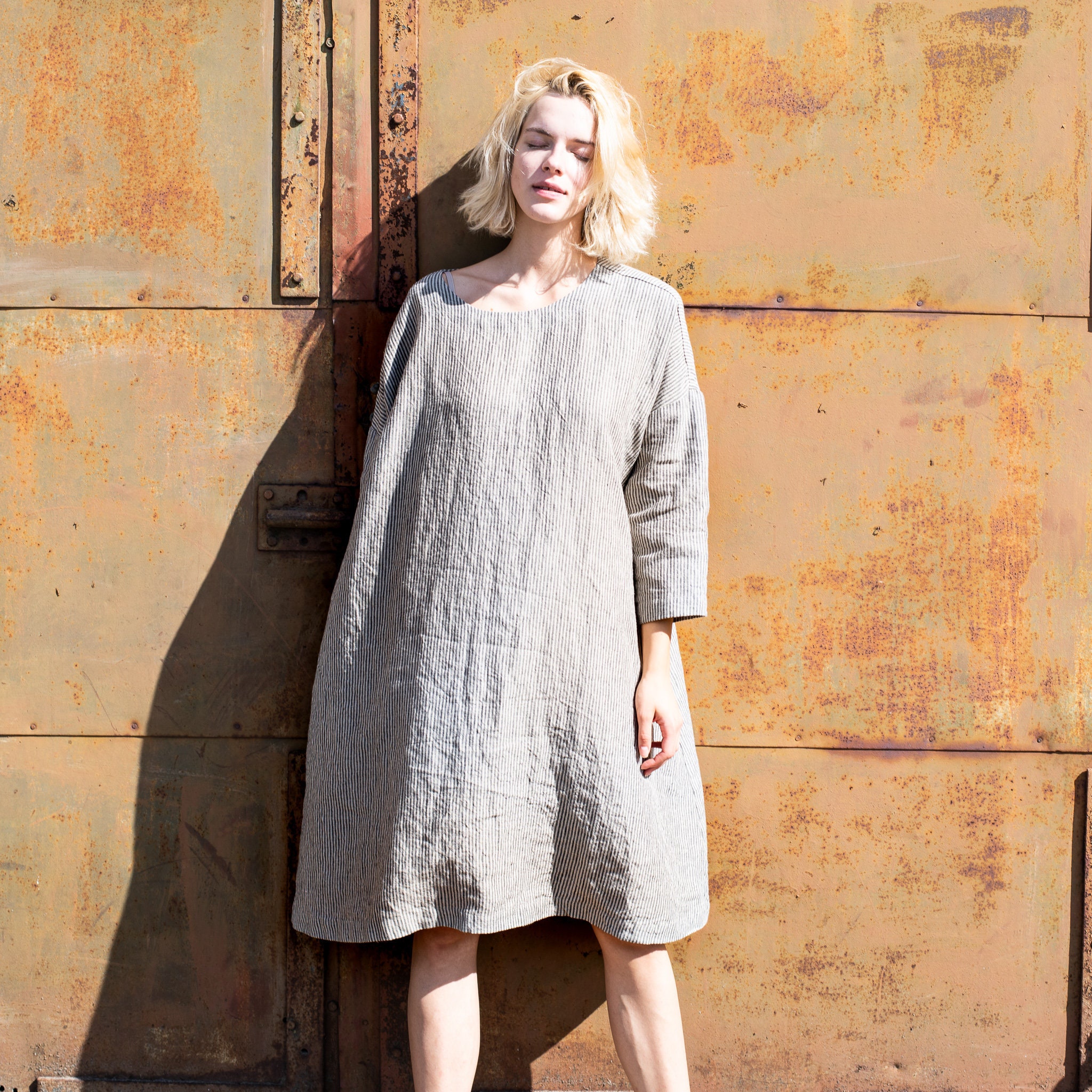 Linen Dress With DROP SHOULDER Long 