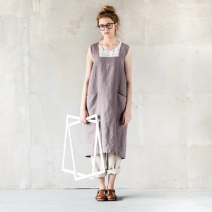 Linen Apron Pinafore / Square Cross / Japanese Style Apron / cross back apron image 4