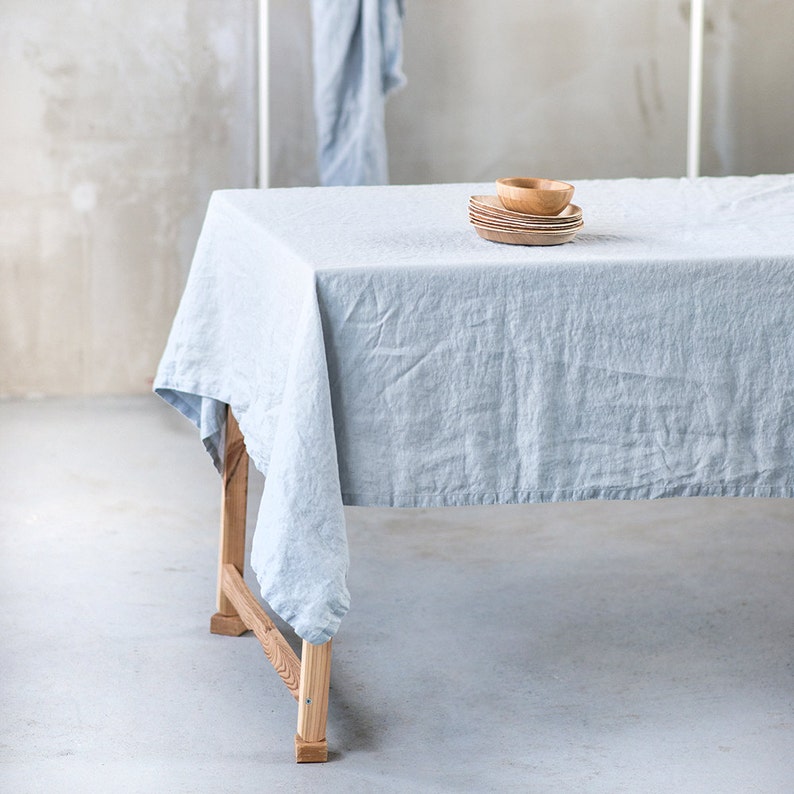 Linen tablecloth in ice bluesilver large / Handmade linen Etsy