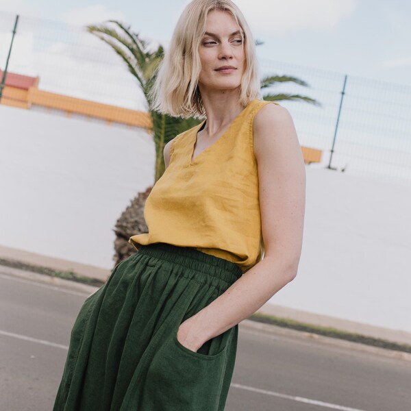 Long Linen Skirt, Maxi Flax Skirt, Full Circle Skirt, Peasant Skirt With Pockets, Floor Skirt by FriendsFashion