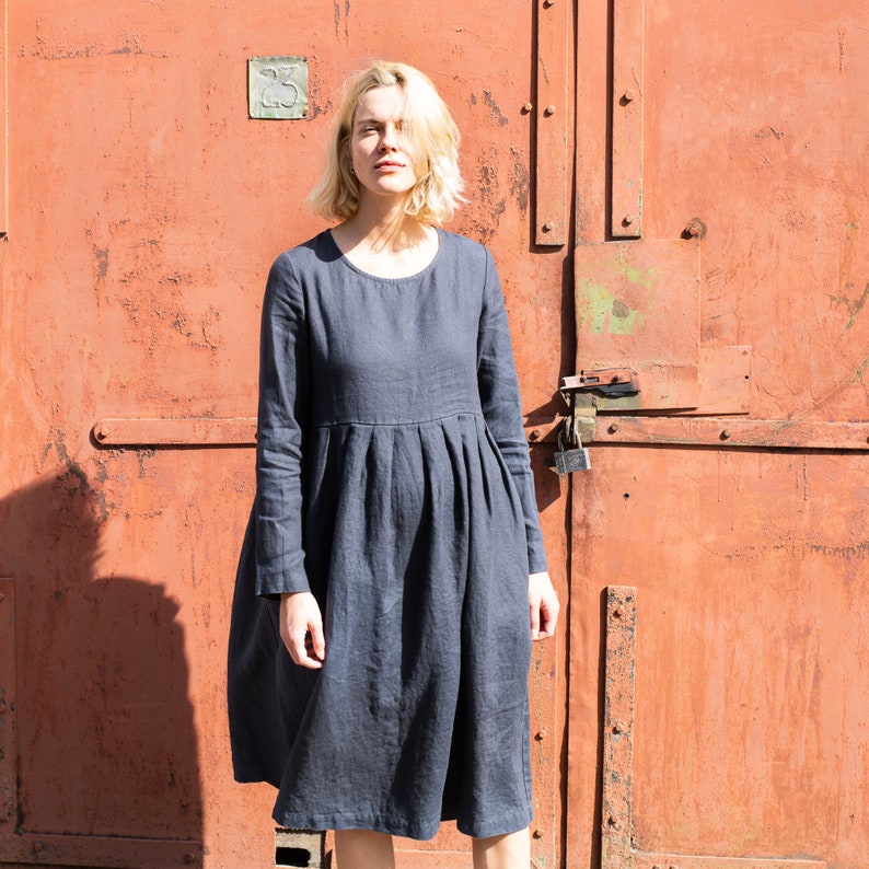 Pleated Linen Dress TRINITY - Etsy