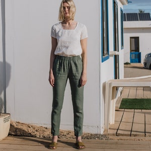 Linen GENOVA pants / with elastic waistband / Washed women linen trousers / linen pants image 2