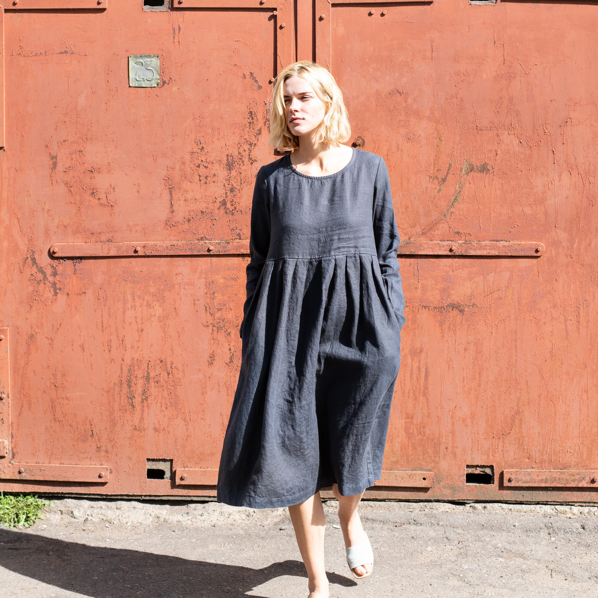 Pleated Linen Dress TRINITY - Etsy Canada