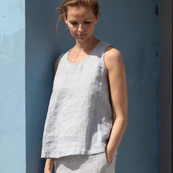 Linen top PRAGUE / round neck /  tank top / custom tank top