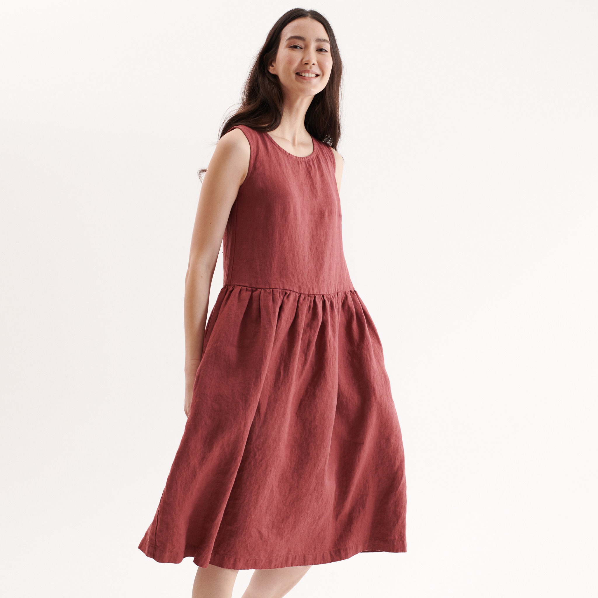 Smock Linen Dress in MAXI Length / Loose Linen Sleeveless - Etsy Canada
