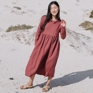 Linen loose dress EMILIE with long sleeves in MAXI length / linen dress / maternity dress image 6