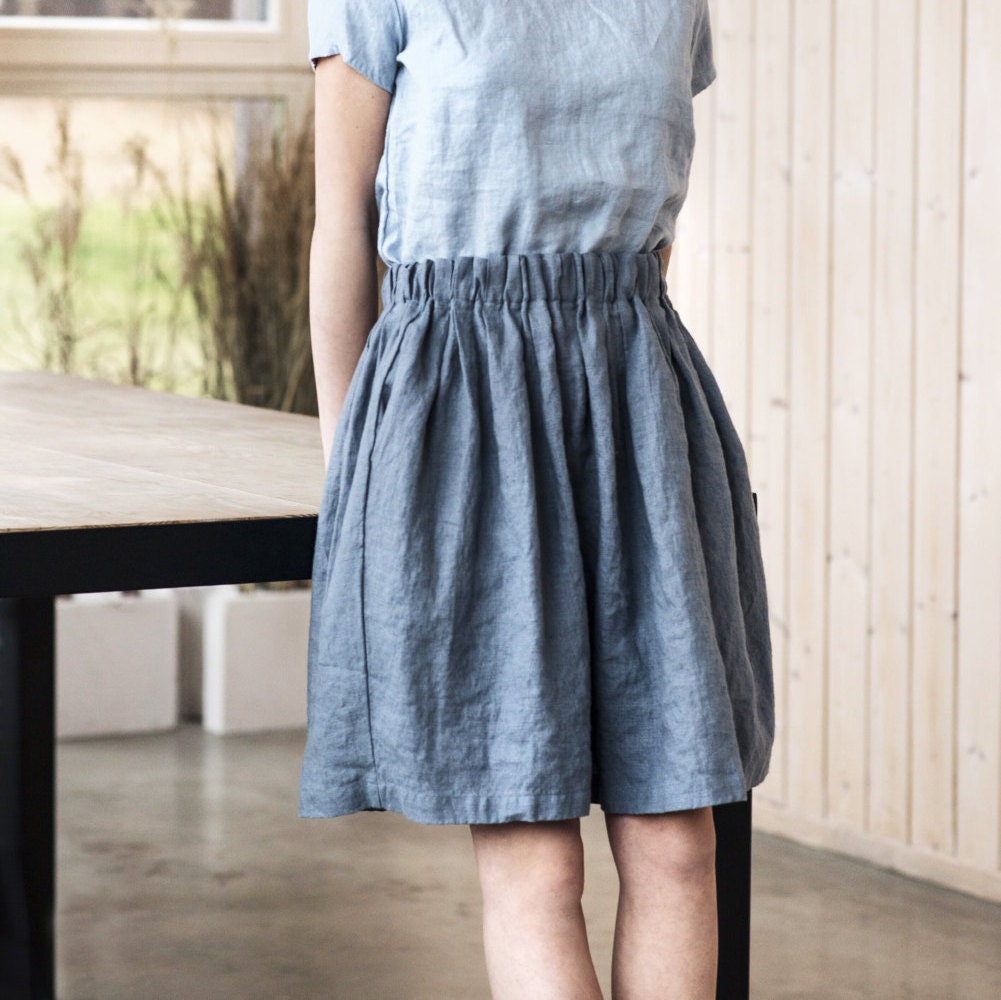 Short Linen Skirt BARI / Comfortable Linen Skirt With Wide - Etsy