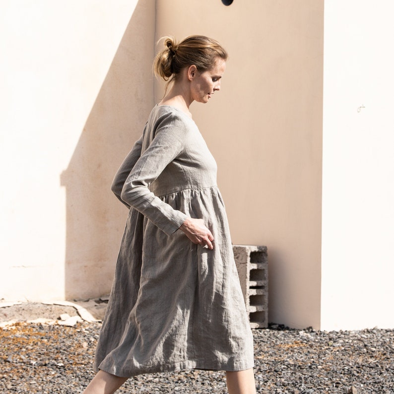Linen loose dress EMILIE with long sleeves in MAXI length / linen dress / maternity dress image 4