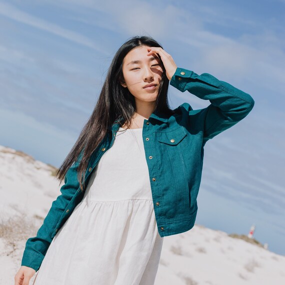 Linen Jacket CALICO Cropped Linen Jacket Womens Linen Jacket