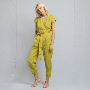 Long WRAP linen jumpsuit / Linen romper / linen jumpsuit women / wrap jumpsuit image 4