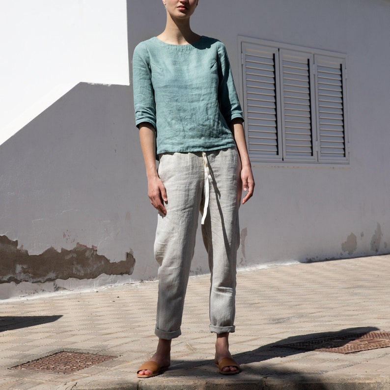 Linen pants ATHENS / Loose linen pants / pants elastic waist image 7