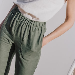 Linen GENOVA pants / with elastic waistband / Washed women linen trousers / linen pants image 4