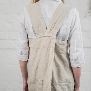 Linen Apron - Pinafore / japanese apron  / pinafore apron / linen cross apron