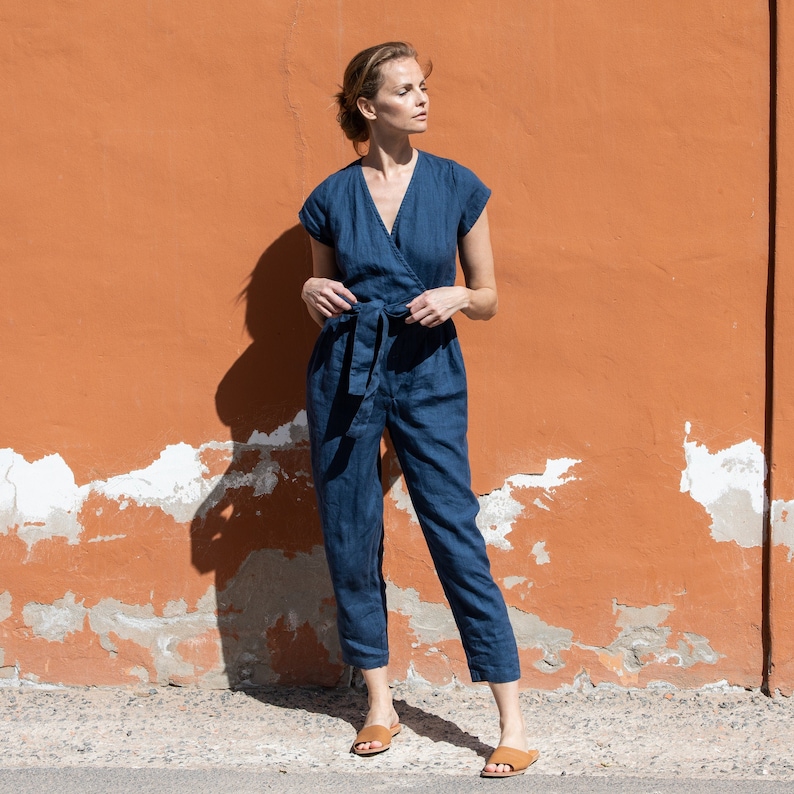 Wrap jumpsuit MARGARET/ Linen Jumpsuit / linen jumpsuit women / linen clothing image 4