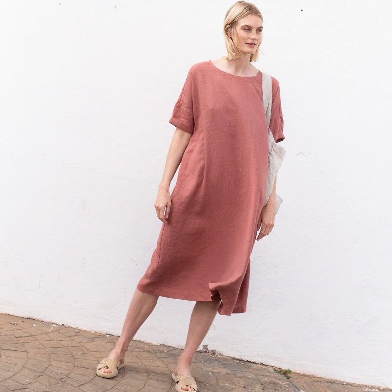 Linen dress RENNES-2 with DROP SHOULDER / short sleeves / Oversized / loose fitting image 5