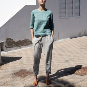 Linen pants ATHENS / Loose linen pants / pants elastic waist image 5