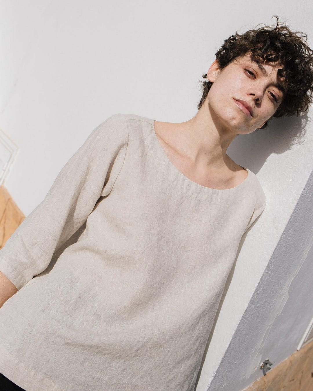 Loose Linen Top JANUARY Linen Top Linen Blouse Mid Sleeve