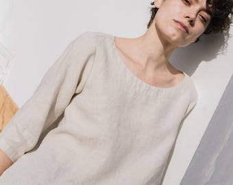 Loose linen top JANUARY / linen top / linen blouse / mid sleeve linen