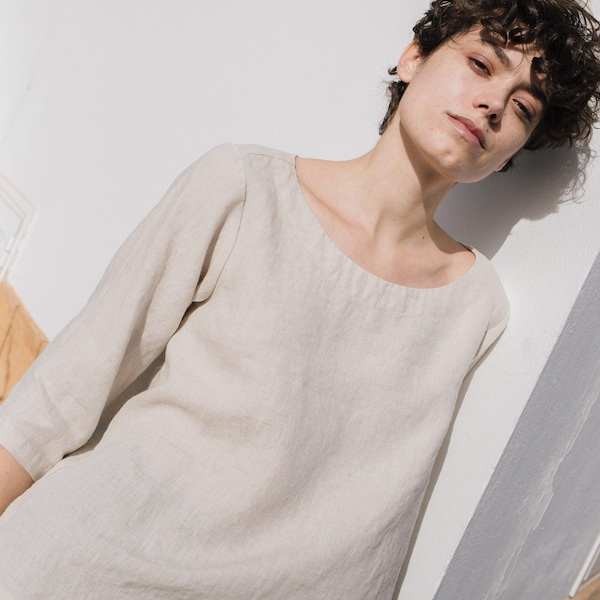 Loose linen top JANUARY / linen top / linen blouse / mid sleeve linen