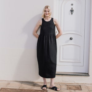 Long linen dress NAPA / sleeveless linen dress / linen maxi dress / linen dress for women / black linen dress image 4