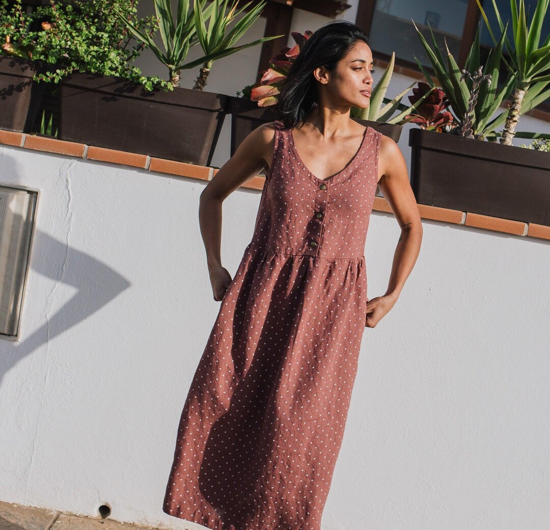 Linen Dress VALLEY / Front Brass Snaps / Linen Dresses / Button up