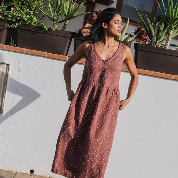 Robe en lin VALLEY / boutons-pression en laiton sur le devant / robes en lin / boutonnée / robe d'été