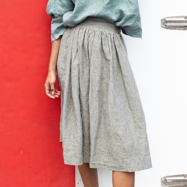Linen skirt '1950s CITY' / linen midi skirt / a line skirt / skirt with pockets