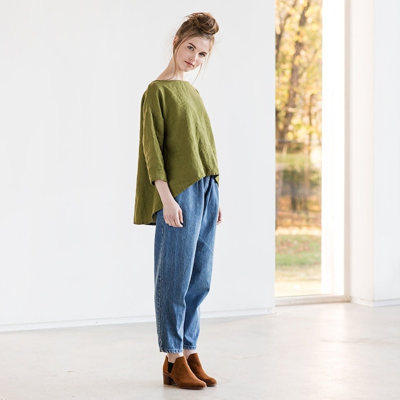 Linen top LEAF / cropped / blouse / linen blouse image 2