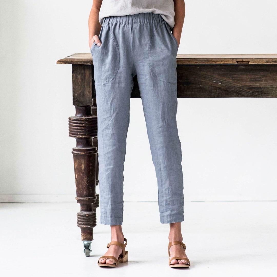 Linen GENOVA Pants / With Elastic Waistband / Washed Women Linen