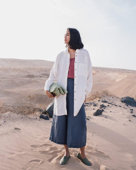 not PERFECT LINEN | Oversize linen shirt LIVORNO-2 (vintage green/forest green) size M | 麻 リネン Livorno-2 Oversized Linen Collar Shirt – Linen Dress