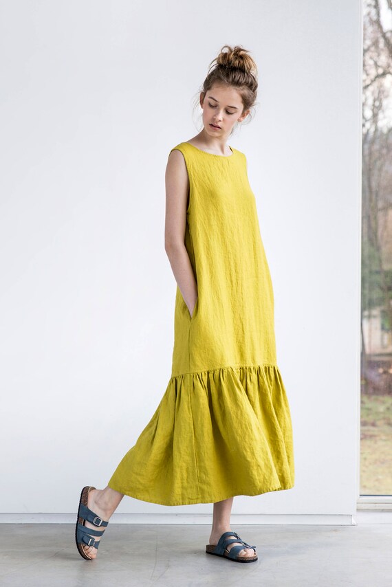 ruffle linen dress