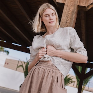 Linen skirt with pockets OIA / linen midi skirt / linen elastic waist skirt / linen skirt women