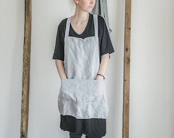 Short square cross linen apron / apron / crossback apron / linen apron