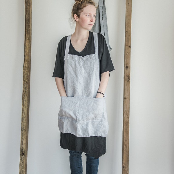 Short square cross linen apron / apron / crossback apron / linen apron