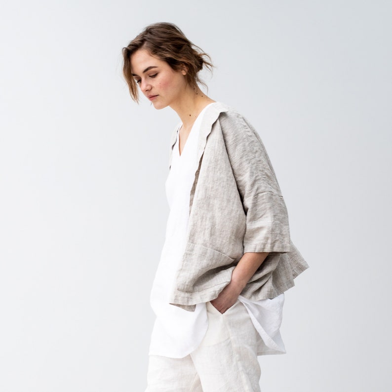 Linen cardigan jacket SINTRA / Short or Long washed oversized 