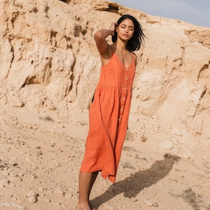 Slip dress Sarah / maxi length / button down / slip linen dress / linen dress with pockets