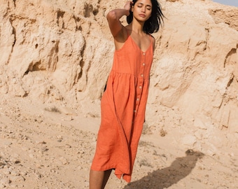 Slip dress Sarah / maxi length / button down / slip linen dress / linen dress with pockets